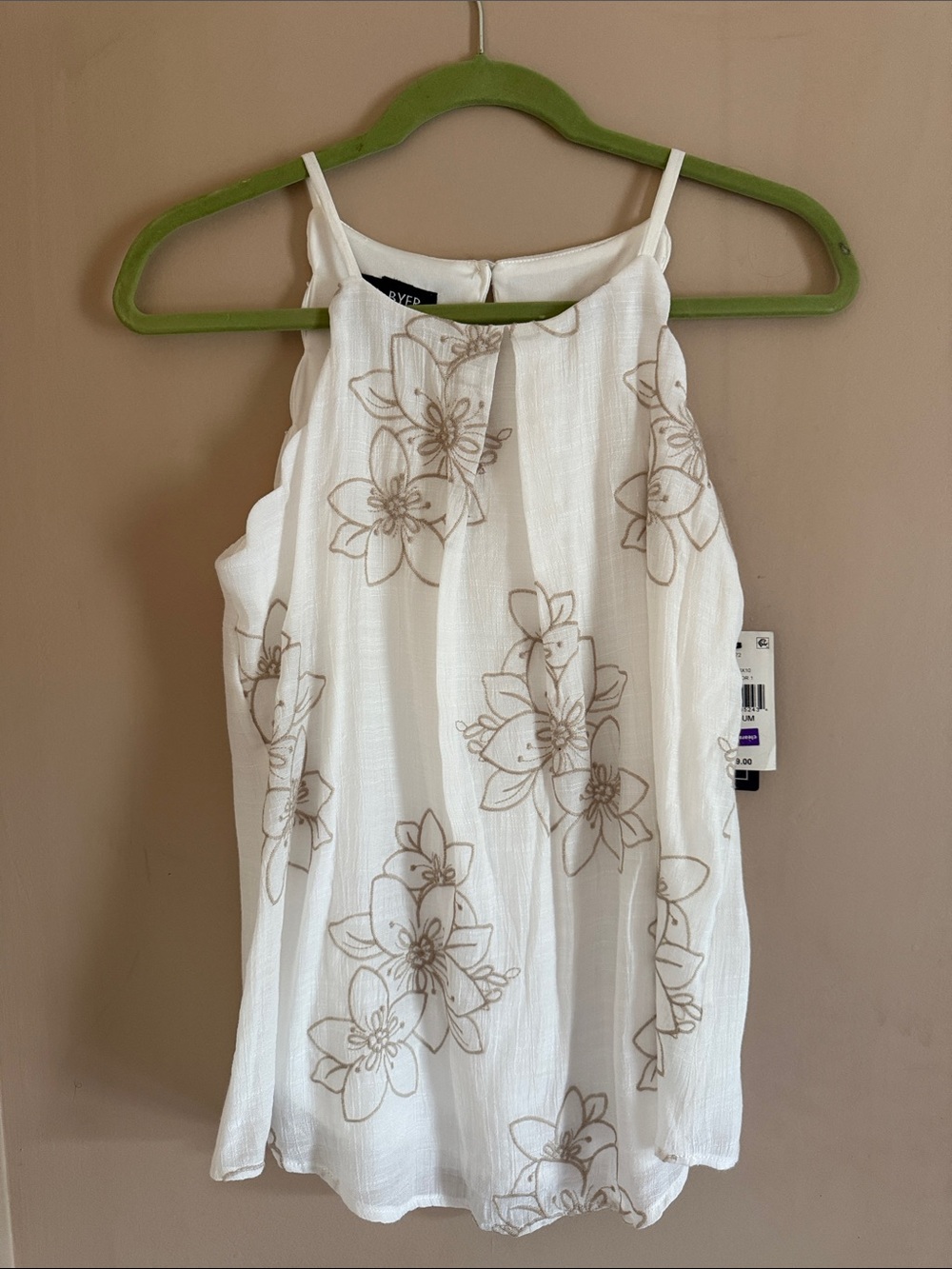 Amy Byer White Floral Halter Cami with Beige Embroidery